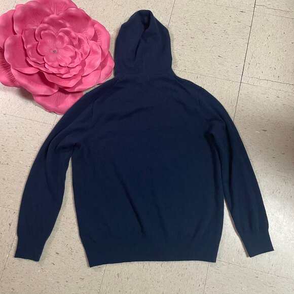 J CREW Midweight 100% Cashmere Navy Blue Hoodie Pullover Sweater Unisex - Picture 8 of 11